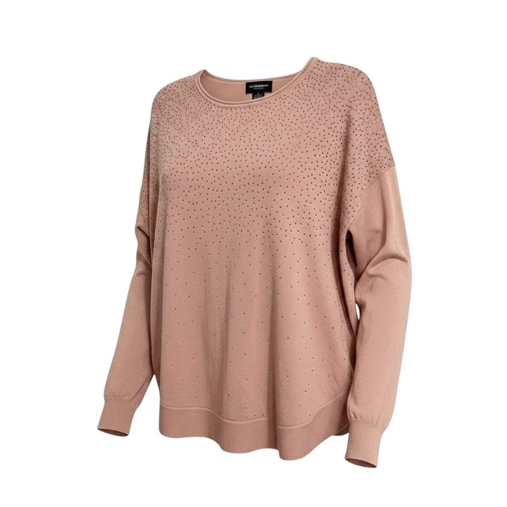 Liz Claiborne Career Sweater Womens‎ Medium Pink Rhinestone Studded Long Sleeve